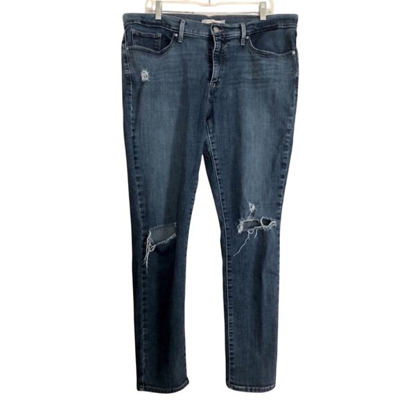 Levi's Jeans Shaping Skinny Leg Mid Rise Distressed Blue Denim Jeans Pants - Picture 1 of 9